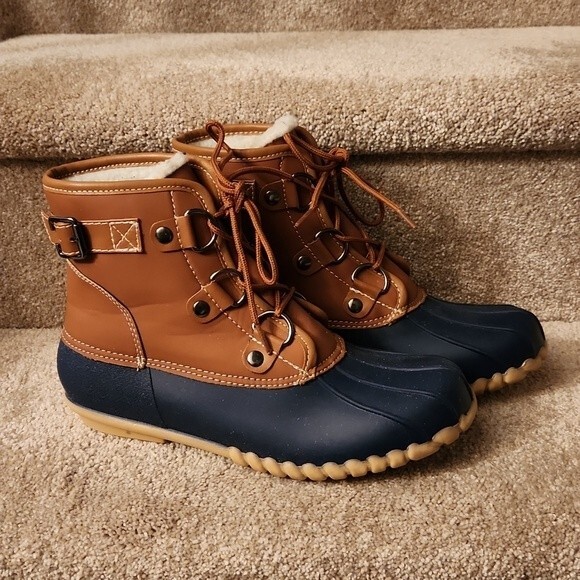 Outwoods Women's Lace-Up Hiking/Winter Boots Brown & Navy Blue Size 8 - Picture 1 of 9